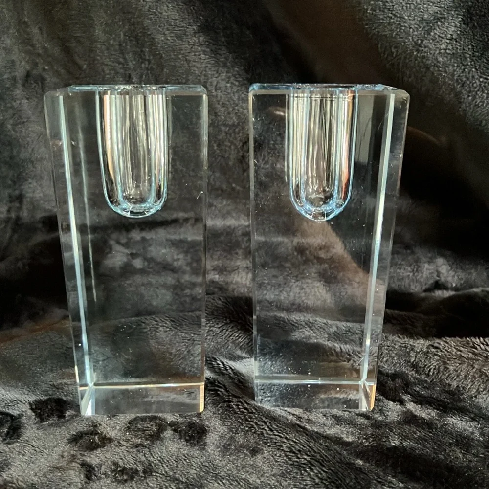 Vintage Modern Crystal Candle Stick Holders With Storage Box
